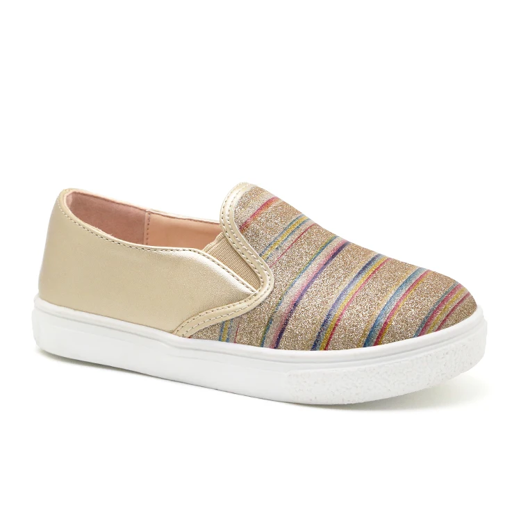Silver Gold Kids Sports Glitter Shine Little Girls Casual Slip On flat Sneakers Shoes Wholesale China