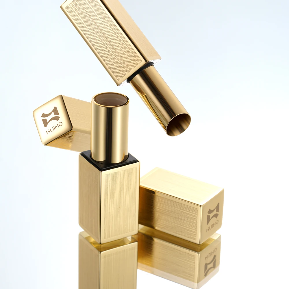 HUIHO Factory Wholesale Gold Square 12.1mm Aluminum Lip Balm Container Empty Custom Packaging Lipstick Tube