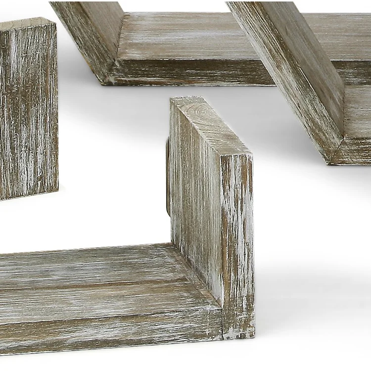 Set of 6 Decorative Wooden Wall Mounted Storage Shelf 3 Hexagon Shape 3 Small U Shape Floating Wood Shelves