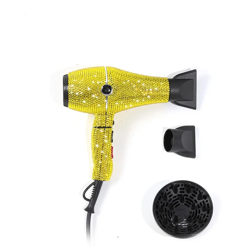 Custom Professional DC Motor Hair Dryer Bling Crystal Hot Blow Dryer