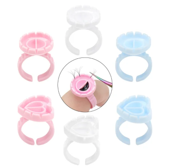 
2021 new arrival 100pcs heart shape plastic eyelash glue ring pink lash extension blossom cup holder disposable 