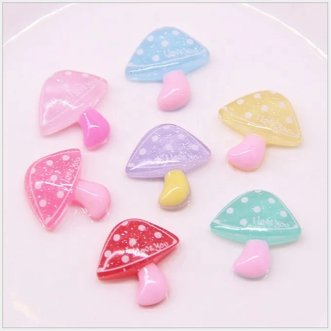 Kawaii Simulation Little Mushroom Flatback Resin Cabochons For Headwear Earrings Pendants Accessories