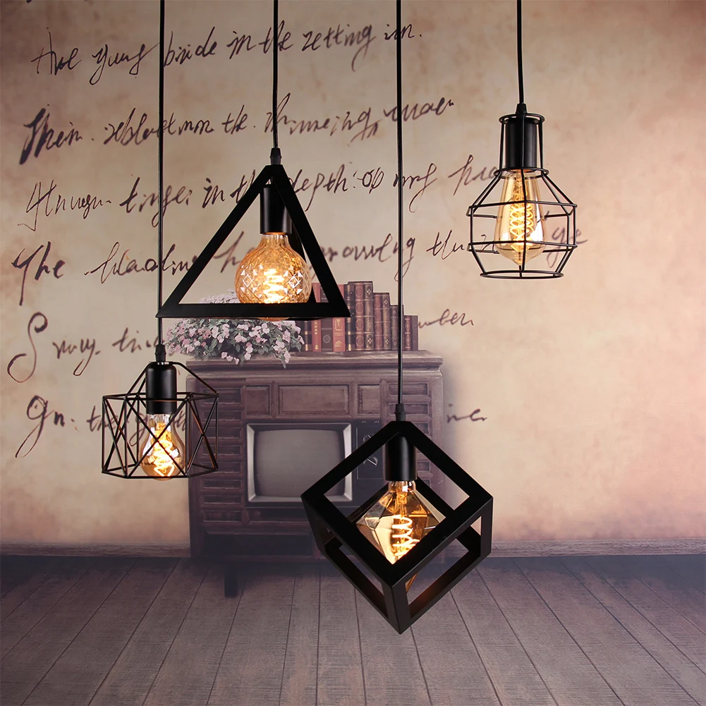 Pendant Lights Nordic Black Metal Cage Modern Lighting Fixtures Iron Cage Kitchen Vintage Adjustable Hanging Lamps Chandeliers