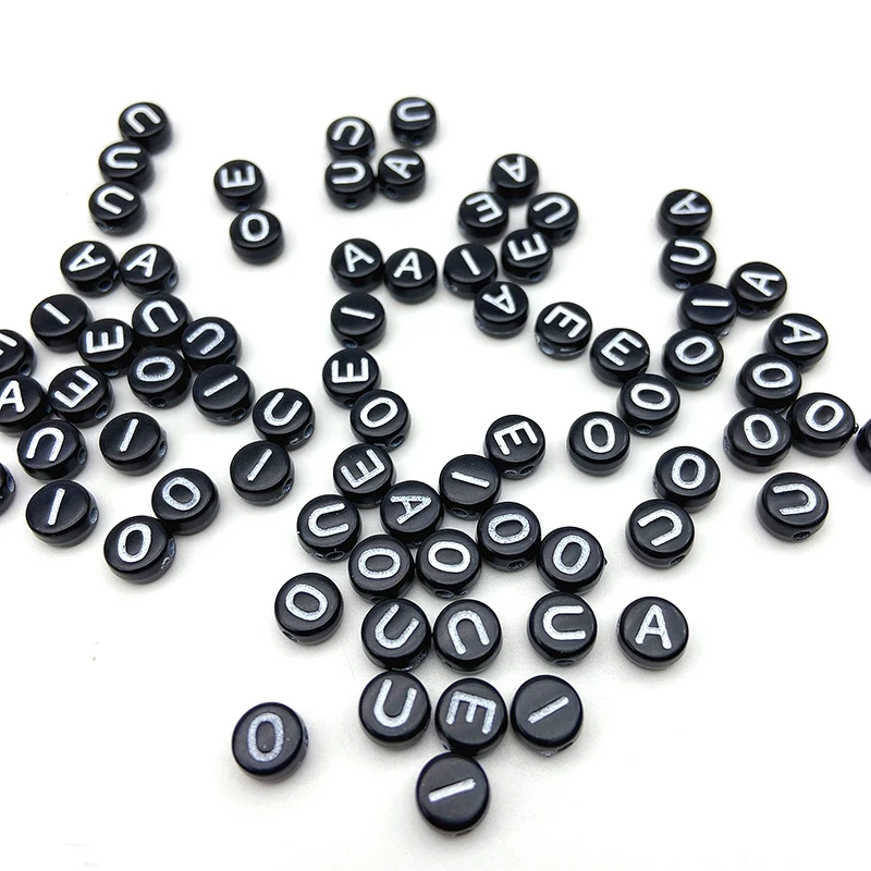 Wholesale 4*7mm Plastic Black Flat Round kids toys educational Acrylic Alphabet letter beads for jewelry making