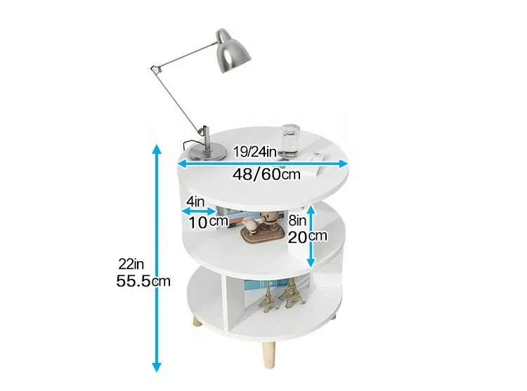 Nordic style round wood tea side table storage rack home furniture