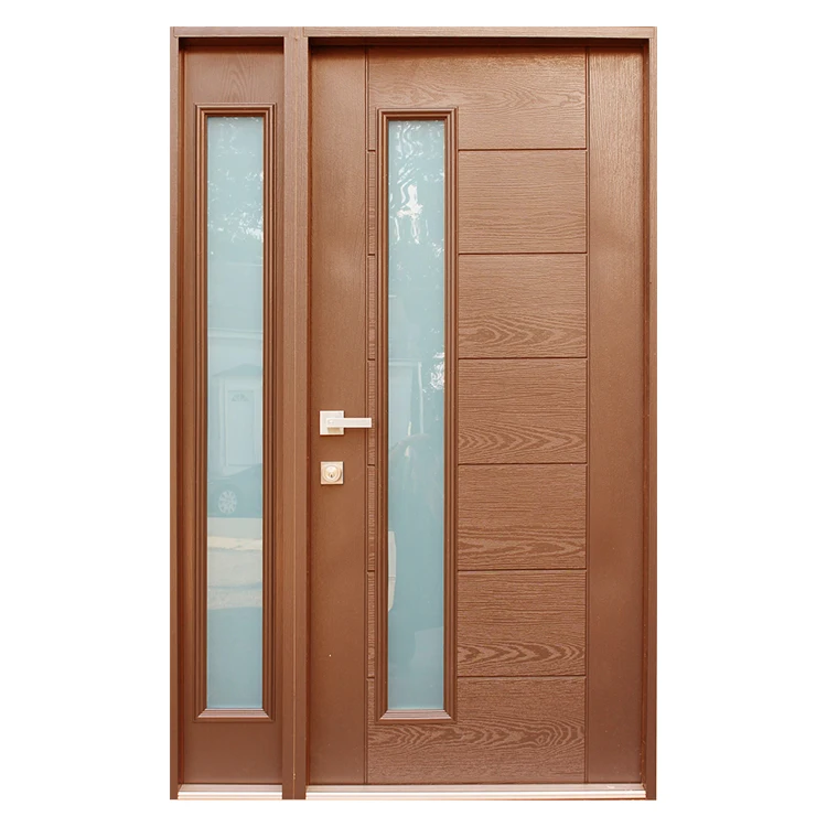 Prettywood Modern House Front Exterior Frosted Glass Oak Wood Door With Sidelight