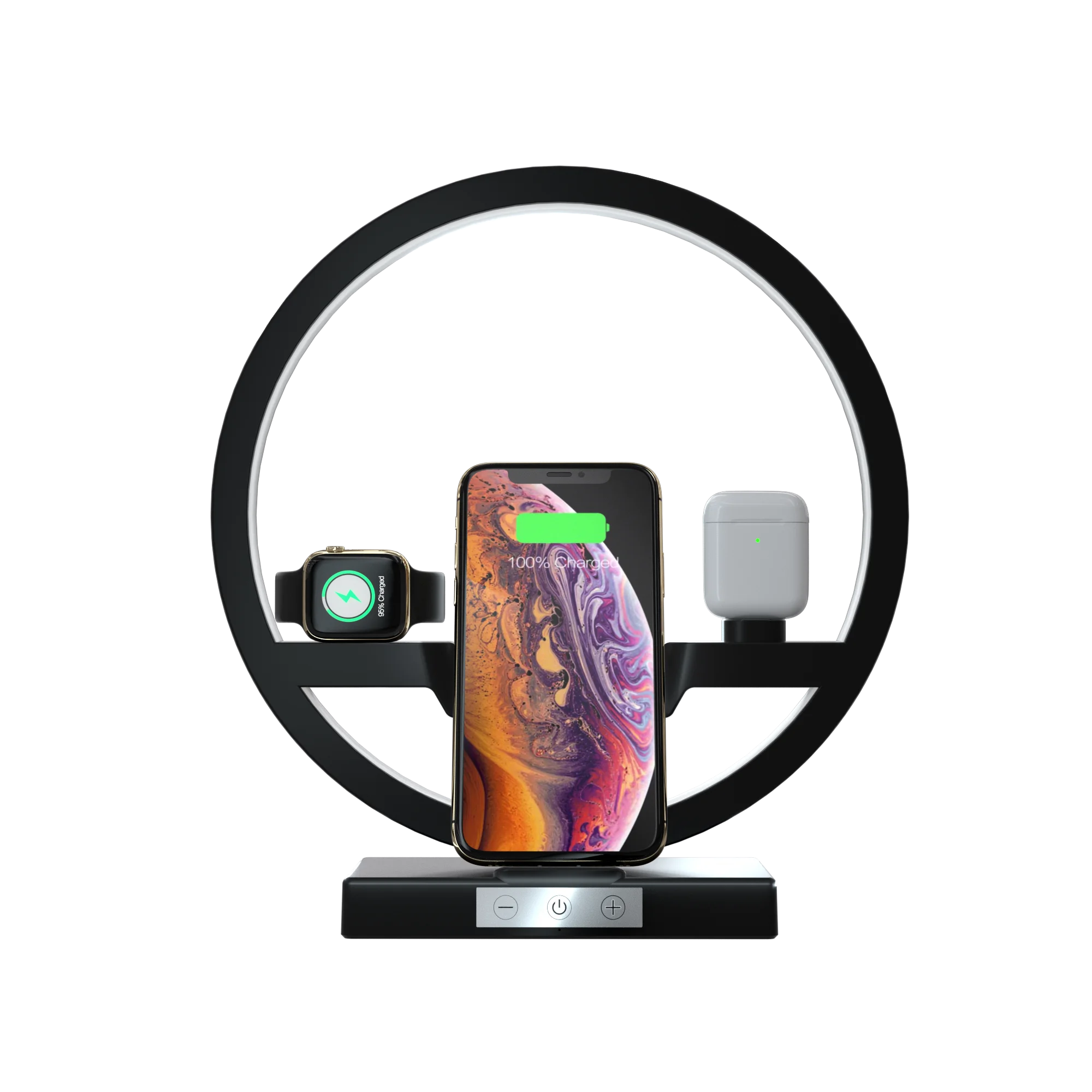 Новинка 2020, подставка для беспроводного зарядного устройства для мобильных телефонов 4 в 1, док-станция для быстрой зарядки со светодиодной настольной лампой