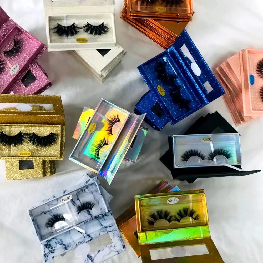 Popular Private Label Eyelash Package Box 3d Mink Lahes 25mm Mink Strip Eyelashes Extensions Fur Hand Made Free Samples Cute
