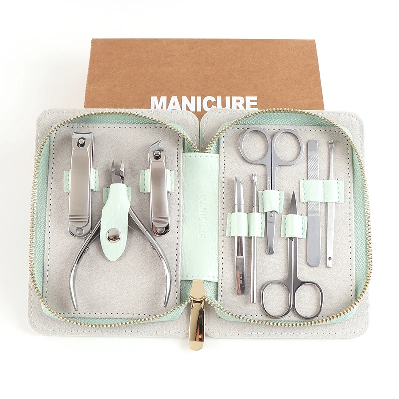 Cona 9pcs function Kit Professional Stainless Steel Pedicure Sets With Leather Portable Case Idea Gift
