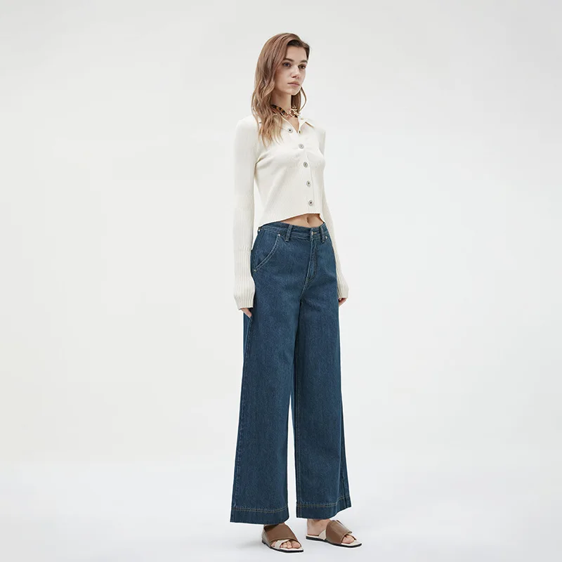 Quality  retro loose wide-leg jeans for women with high waist, slim temperament and versatile granny pants