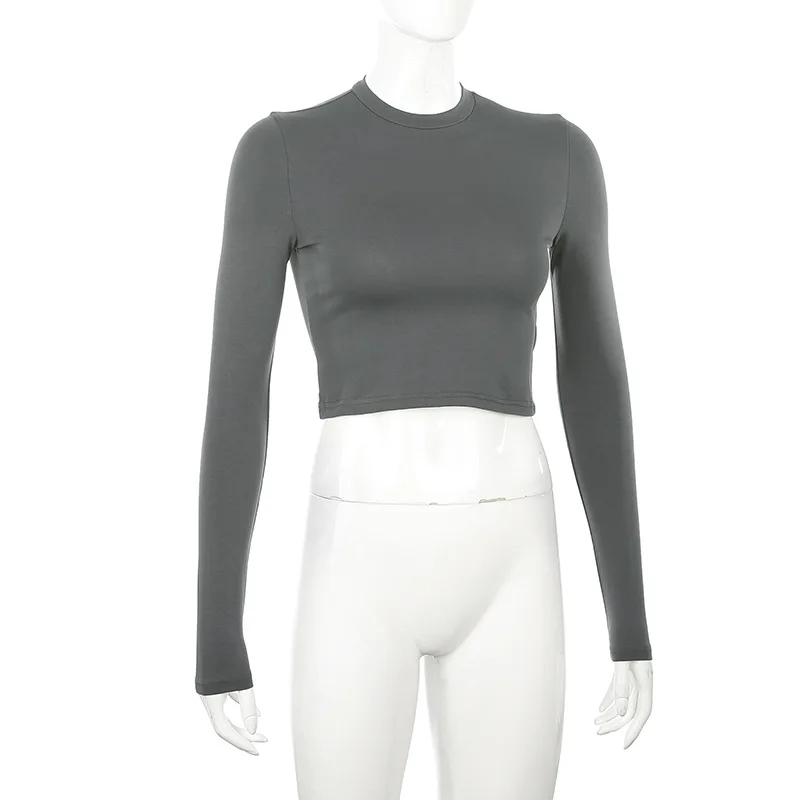 Укороченный топ, сексуальные базовые однотонные короткие футболки, Клубные облегающие рубашки 2020, зимние укороченные топы с длинным рукавом, женские блузки, одежда для женщин