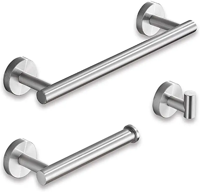 Luxury Quality Wall Mounted Brushed 304 Stainless Steel Hotel Bath Accessories 3PCS Towel Bar Set