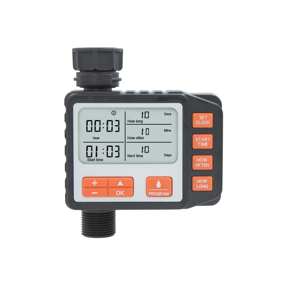 Factory garden lawn plastic+metal black/orange waterproof smart 2*AA alkaline battery irrigation timer water