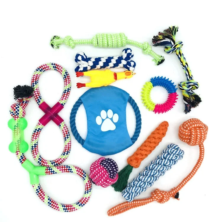
12Pack Custom Pet Molar Bite Chew Toys Multifunction Self-Playing Rubber Ball Dog Rope Toy 