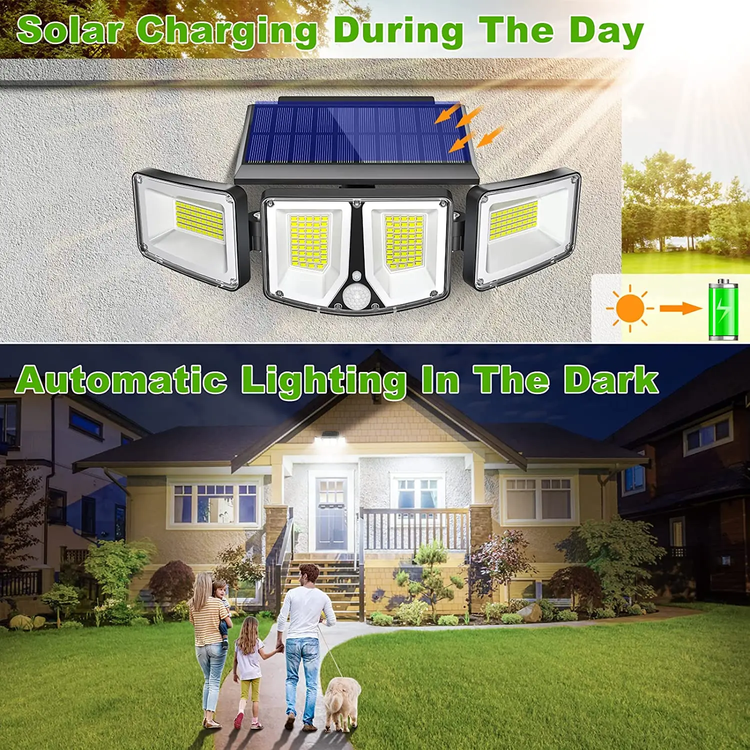 zj ip65 led flood light 3 lighting motion sensor 3 adjustable heads 270degree wide angle security solar lights outdoor 180 led