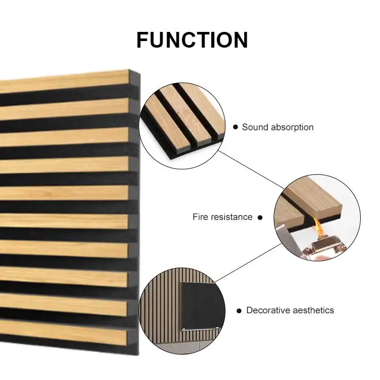 ECOUPP Modern Office Furniture Poly-fiber Wooden Ceiling Slat Acoustic Decorative Wall Panels