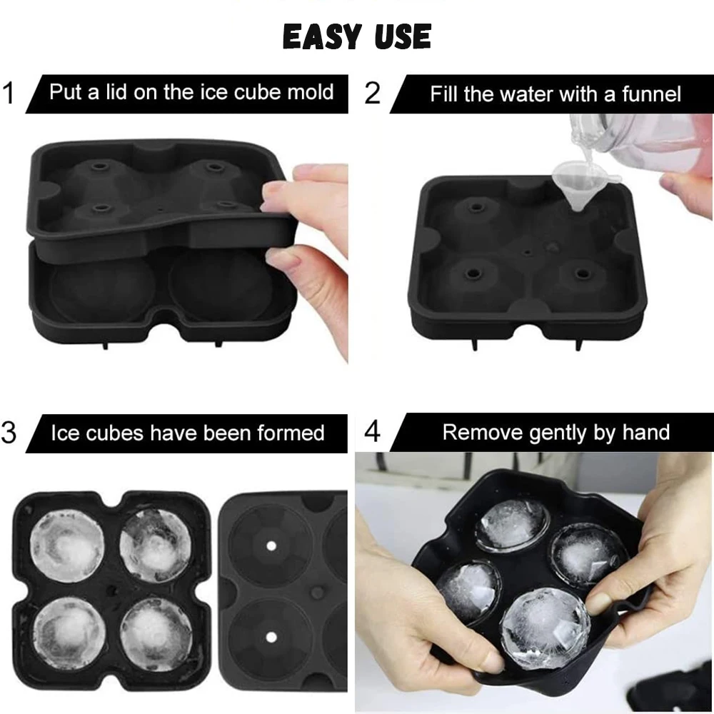 Amazon Hot Selling  Diamond Silicone Ice Cube Mold  4 Cavities Soft  Ice Cube Maker Tray with Cover