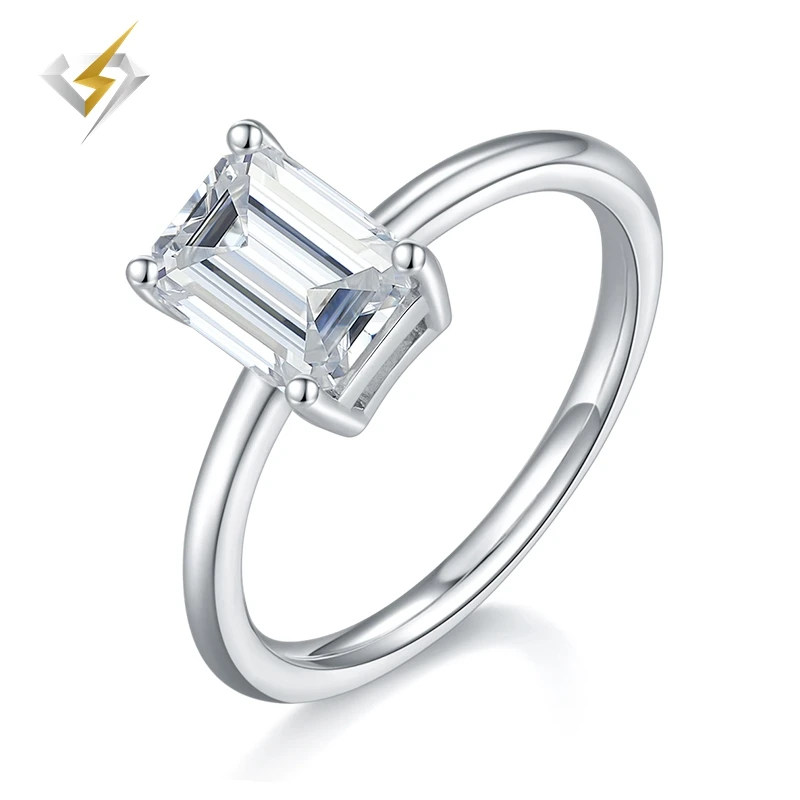Luster Stunning Minimalist White Gold Plated 7x9mm Emerald Cut Bridal Moissanite 925 Sterling Silver Solitaire Ring