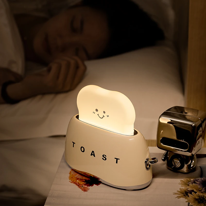 Cute Night Light Toast Lamp Dimmable LED Toaster Night Lamp Rechargeable And Timer Setting Nursery Night Light