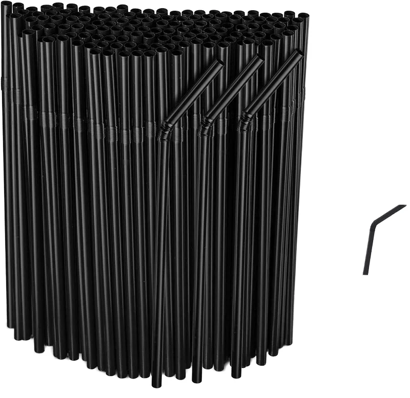 Hot large packaging household disposable black PP plastic straw (100 pieces/bag) Large packaging straw 200*6mm black straw