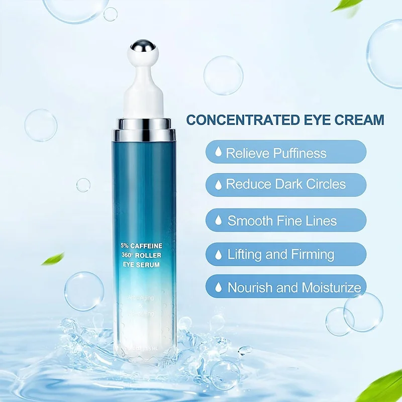 South Korea 5% Caffeine Anti-Aging Eye Cream Skincare for Dark Circles and Puffed Wrinkles with Convenient Roller Applicator
