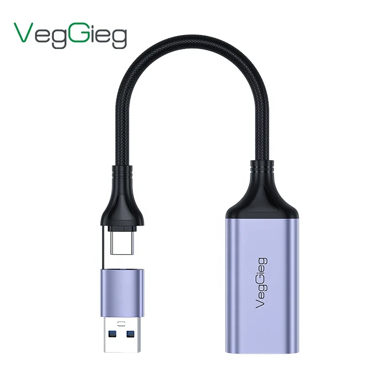 Veggieg  4k Video Capture Card Type C USB 3.0 HDMI  PC Laptop  HDTV  livestream Adapter Cable Video Game Converter Capture Card