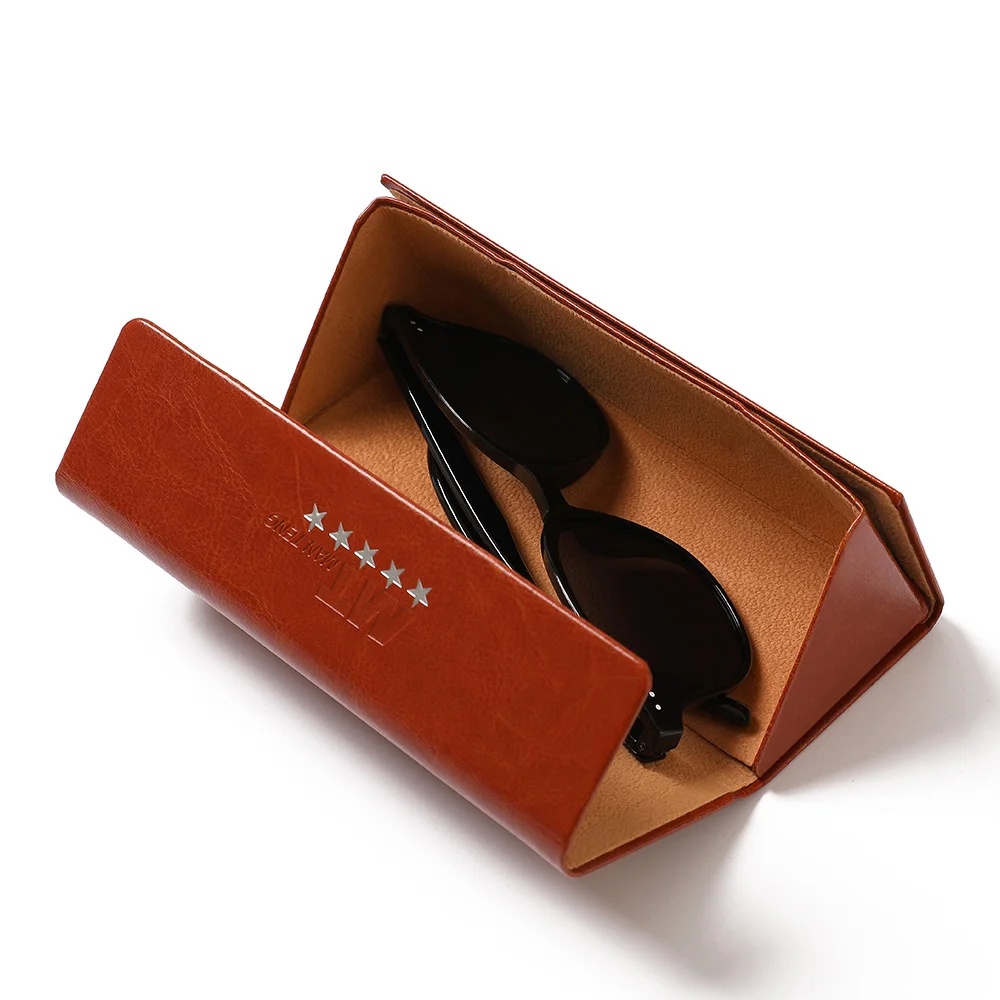 Luxury folding case Custom logo colorful  pu leather folding triangle sunglasses case glasses case