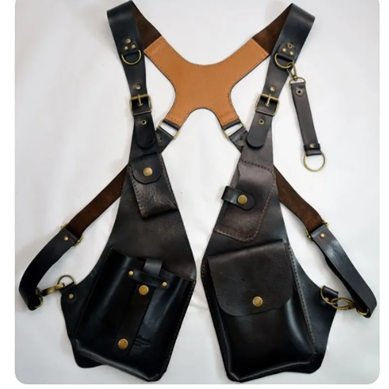 New European US Retro Leather Adjustable Strap Underarm Shoulder Bag Men Outdoor Steampunk Mobile Phone Bag for Sports Bike