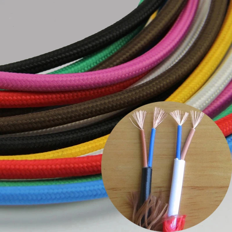 Golden 0.75mm*2 Core Copper Wire Cotton Fabric Braided Round Cable Antique Edison Bulb Lamp Cord Rope Decorative Electrical Wire