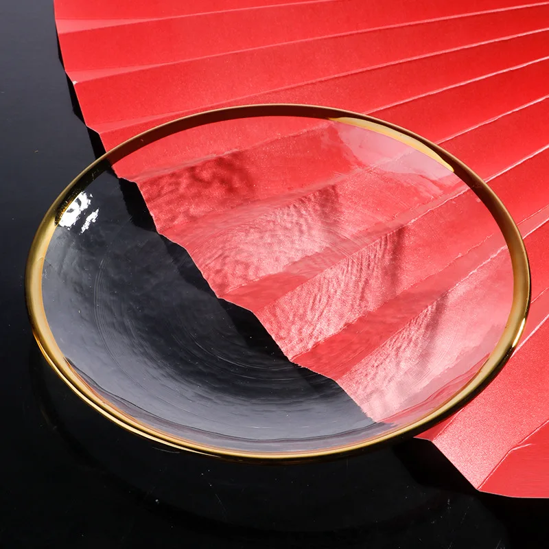 Wholesale Luxury 6 8 10 12 Inch Gold Rim Bowl Crystal Glass Charger Plates Set for Hotel Wedding