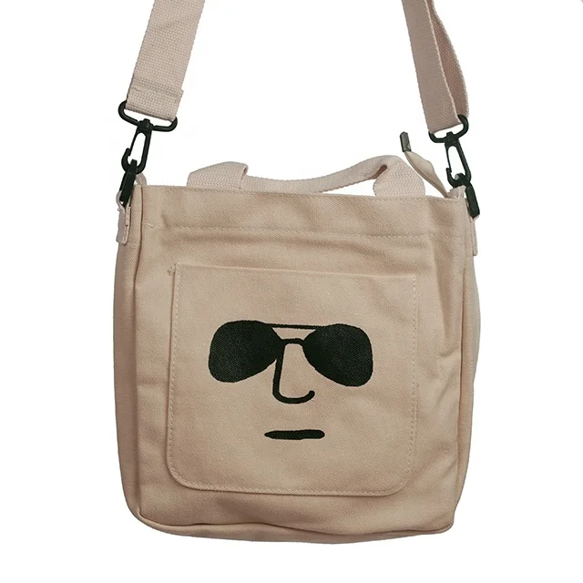 custom logo printed cotton canvas messenger bag for kids