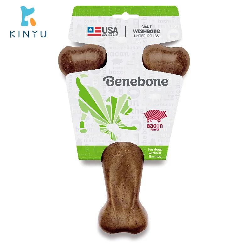 Original Factory US Benebone wishbone durable dog chew toy for aggressive chewers large breed bacon flavor tough nylon dog toys