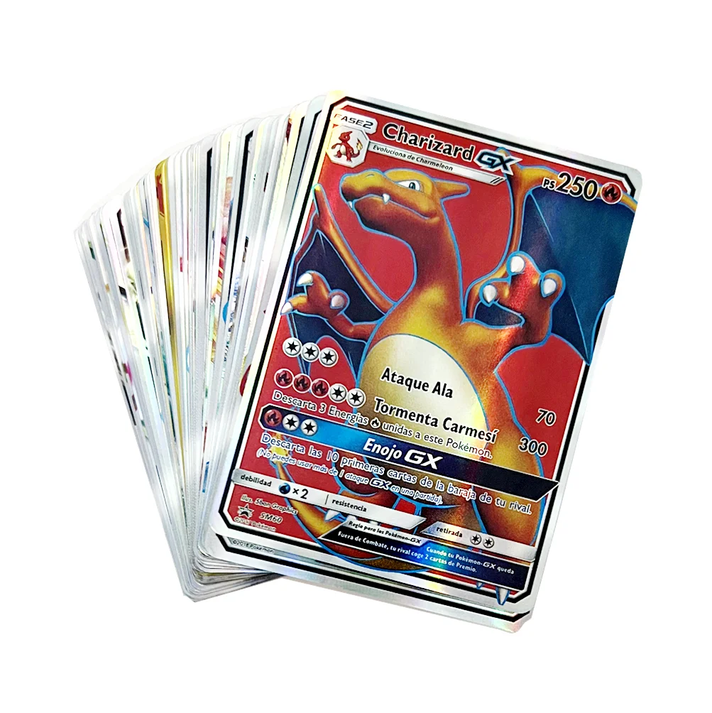 50 100 Poke mon Cards Binder Collection Booster Box  GX EX FA Tag Team Or Secret Rare Cards Like Charizard and Detective Pikachu
