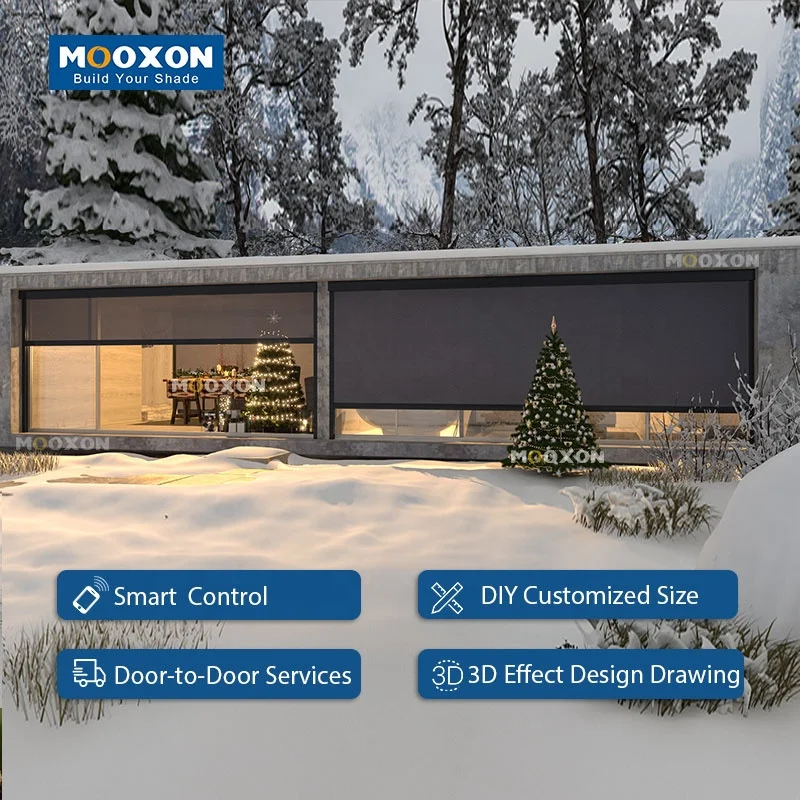 Mooxon большой дизайн Патио Водонепроницаемый роликовый двигатель умное электрическое окно авто солнцезащитный козырек молния экран Наружные Жалюзи для