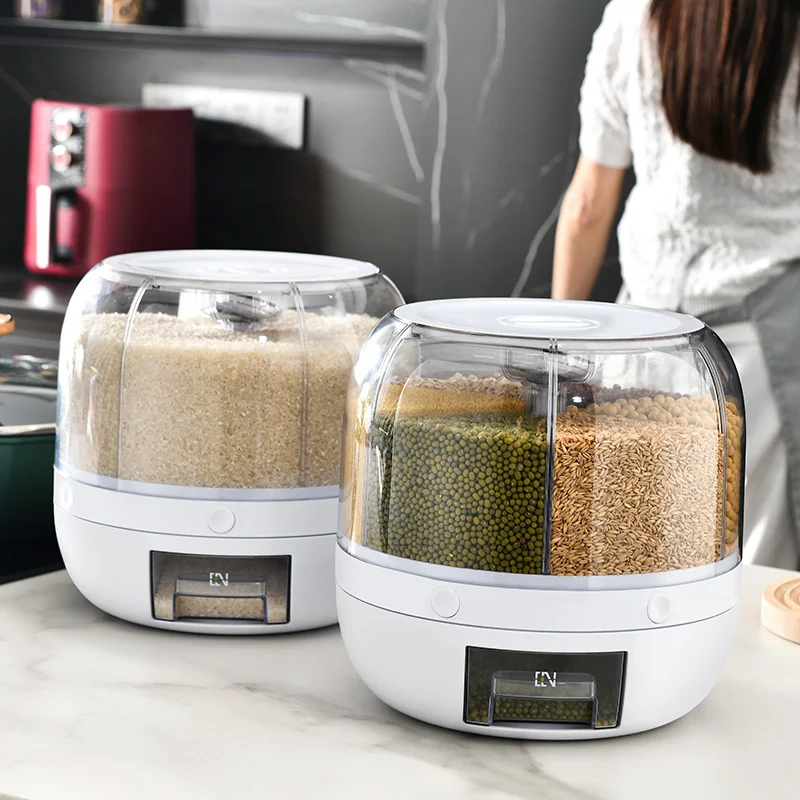 2022 New design Rotating Airtight Rice Dispenser Storage Box Nordic Kitchen Cereal Food Rice Grain Sealed Container Dispenser