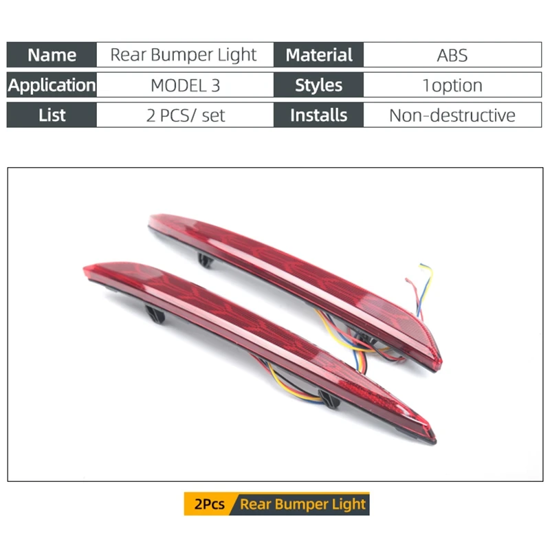 Car Rear Bumper Reflector, for Tesla Model 3 LED Dynamic Turn Signal Lights Rear Fog Lamps Herringbone Style