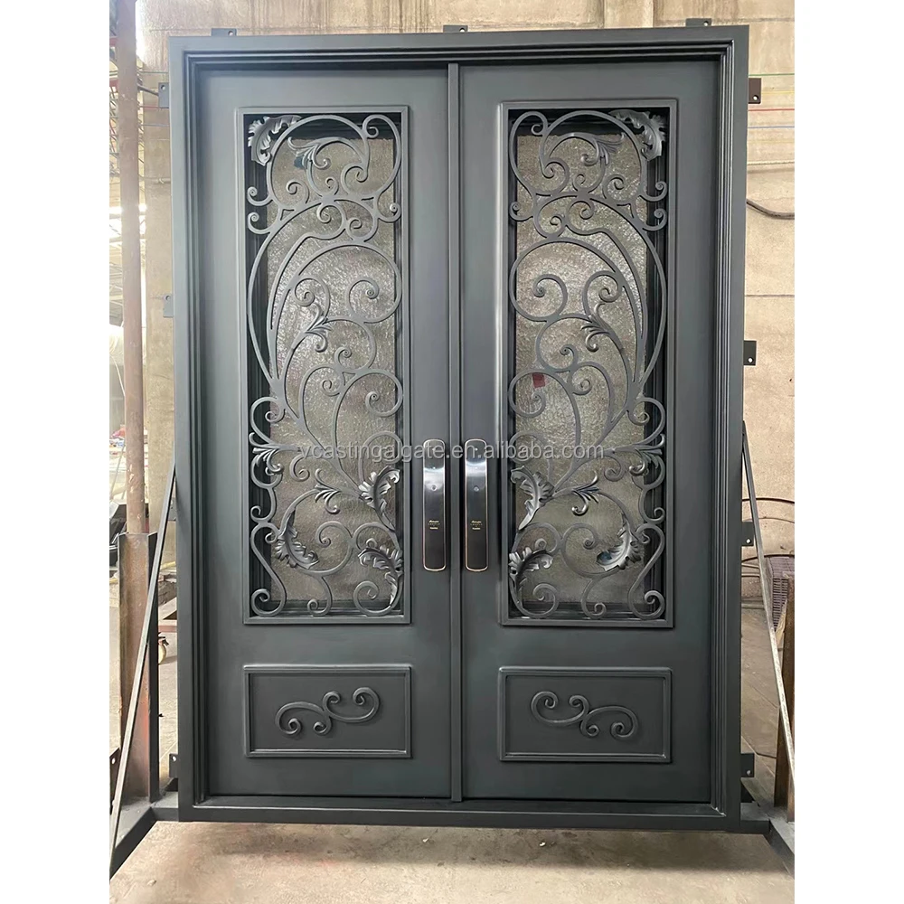 High Quality Porta Fancy Turkish Security Doors Front Entry Metal Door Pivot Modern Wrought Iron French Doors