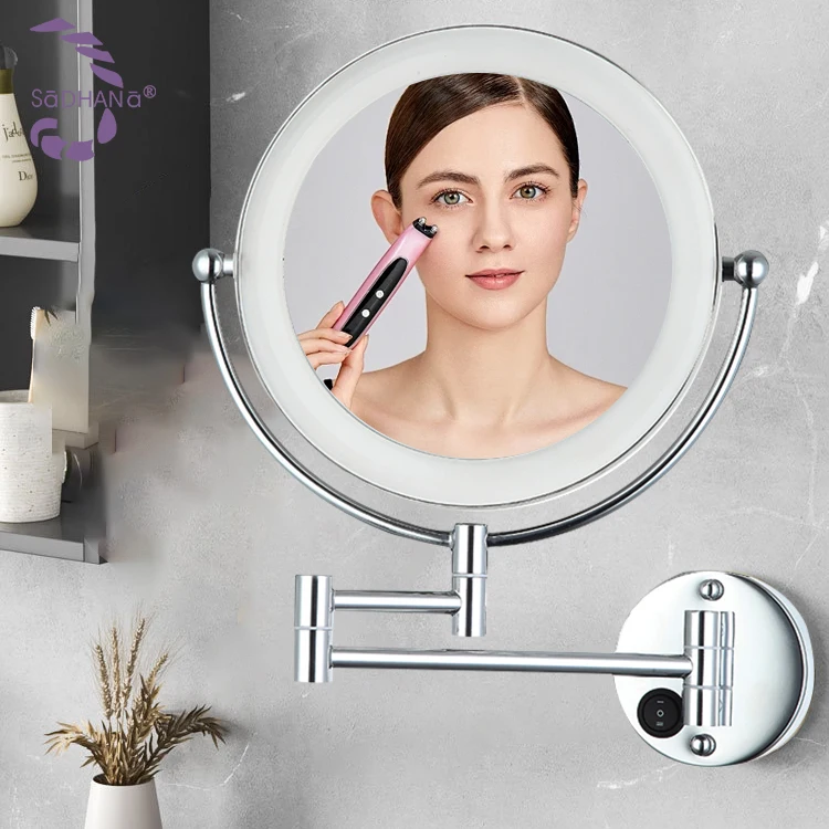 Professional Factory  Modern Wall Led Mirror Shaving Extendable Etl Hotel Bathroom Smart Sensor Round Miroir Cosmetique