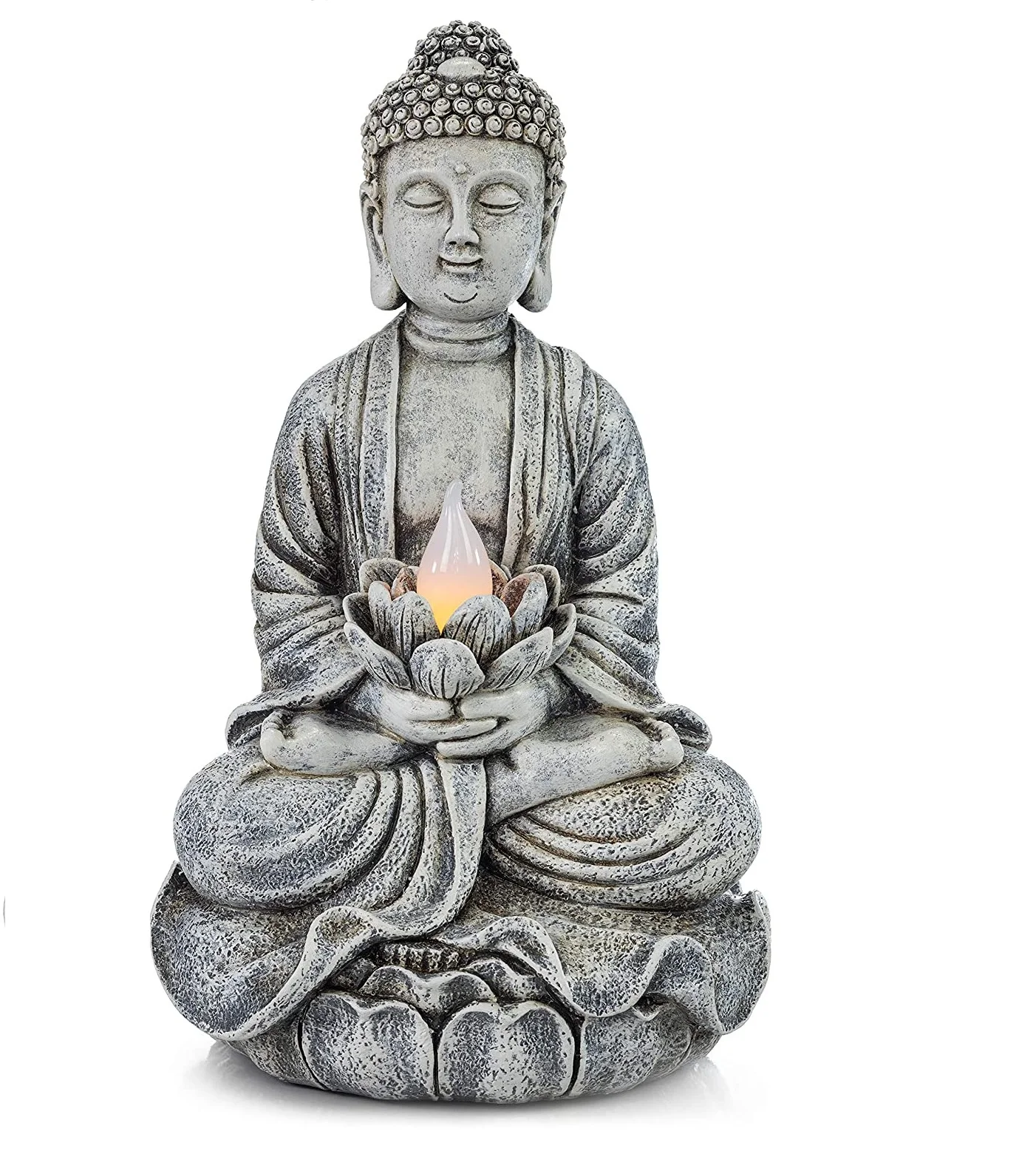 Polyresin Buddha Solar Powered LED Outdoor Decor Garden Light Statue
