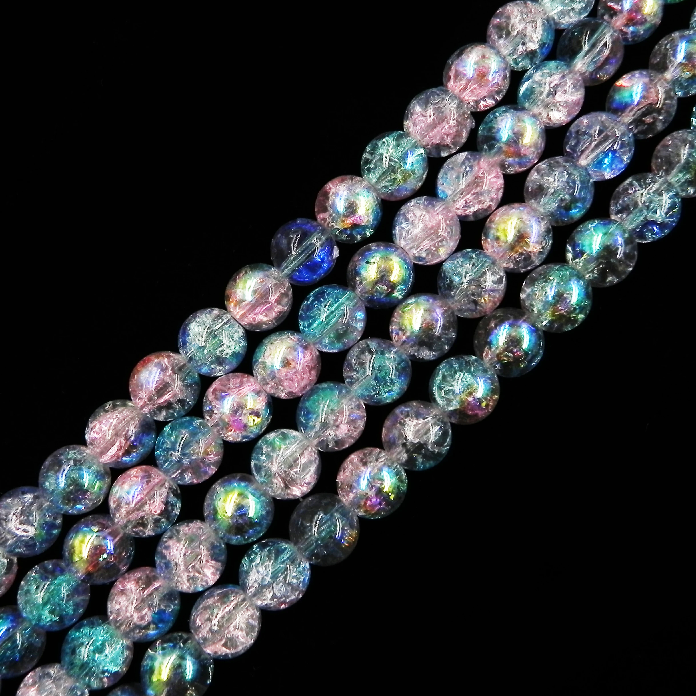 stock for sale  8mm 10mm high reflective glass beads crackle glass beads with AB for jewelry accessories