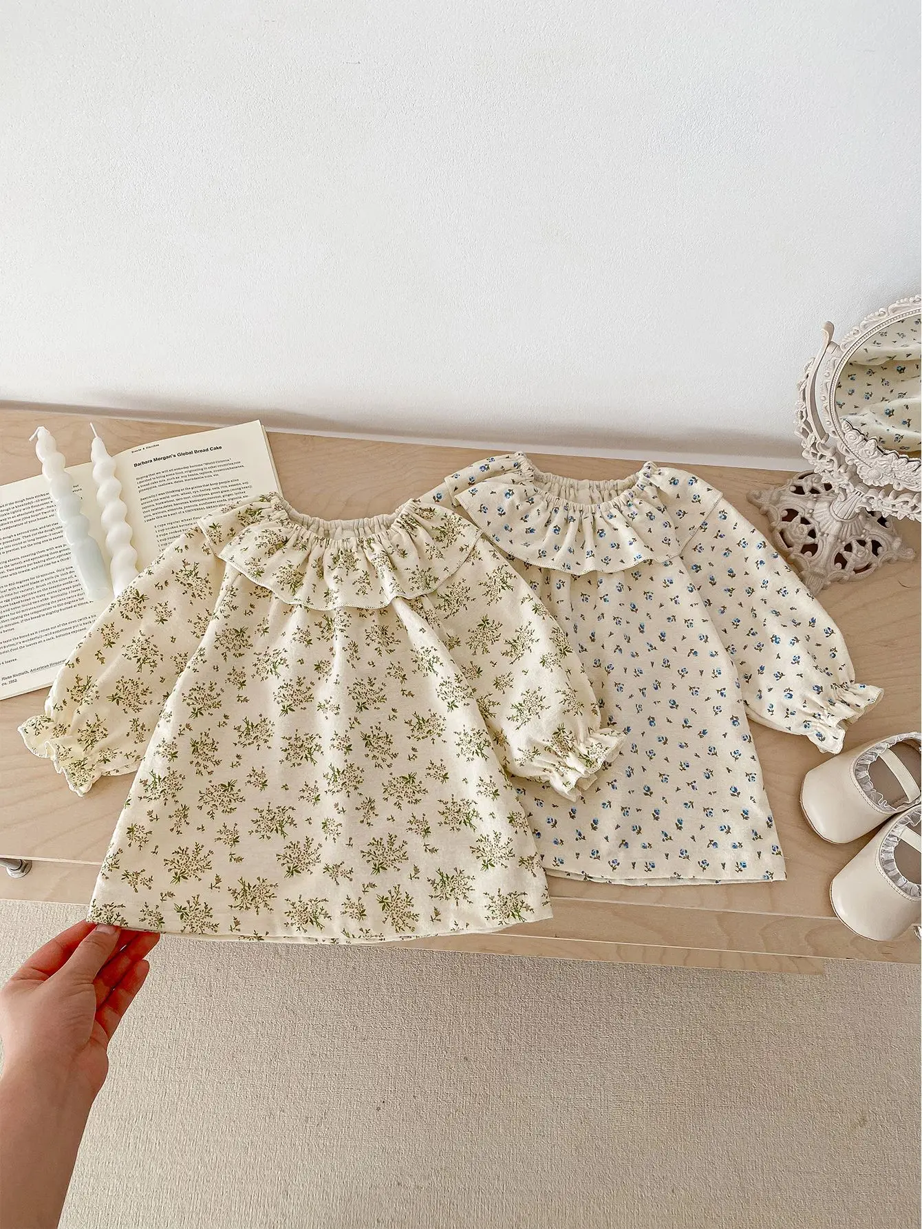 Spring Girls Ruffle Flower Top Baby Long Sleeve Lotus Collar T-Shirt Floral Base Shirt Doll Collar Top