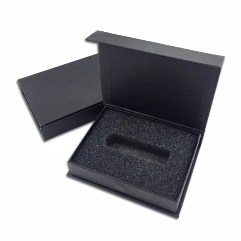  custom logo Black magnetic flip top rigid gift box with foam insert for USB flash drive packaging