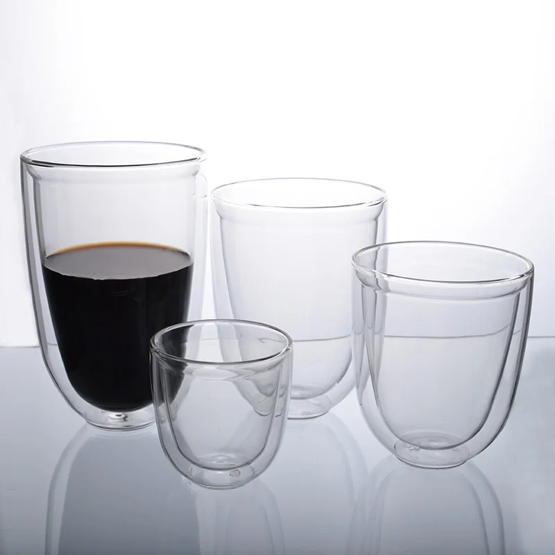2022 New Design Borosilicate Stackable Double Wall Glass Cup Insulated Coffee Tea Drinking Double Walled Glass Mug