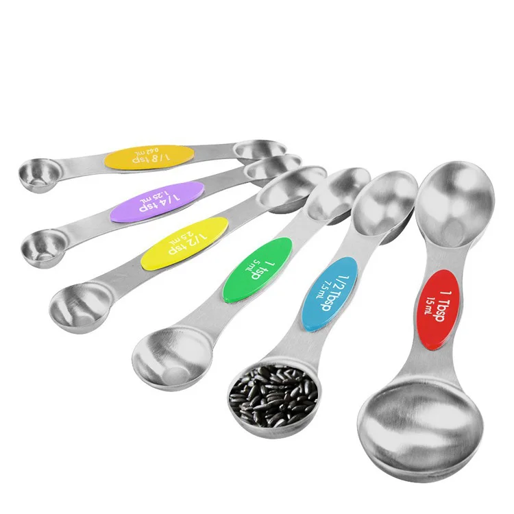Набор Магнитных мерных ложек, 6 шт./двухсторонний дизайн для сухих и жидких ингредиентов/небольшой минимальный заказ, кухонные аксессуары, гаджеты, металл