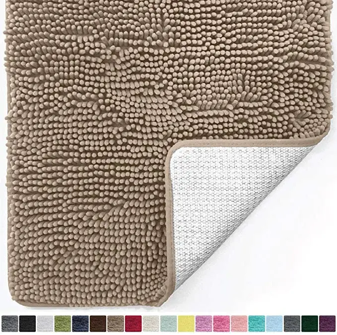 FMT Bathroom Mat Set 3 Pieces Non Slip Shaggy Chenille Soft Surface Bath Mat For Bathroom Water Absorbent Carpet