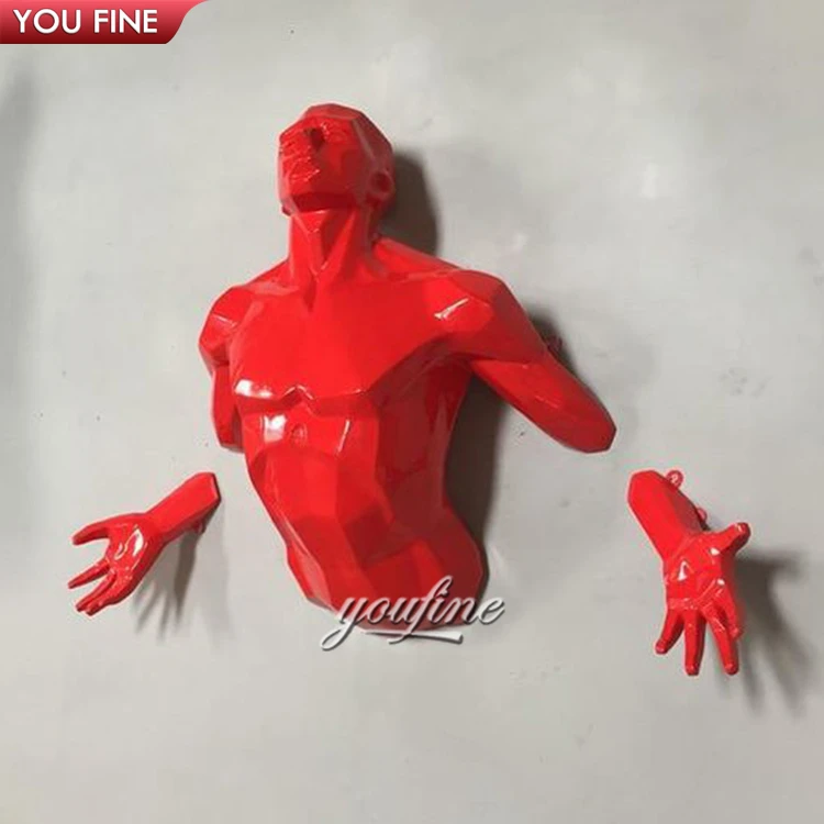 High Quality Art Metal Figure Statue Stainless Steel Sculpture Man Running On Wall