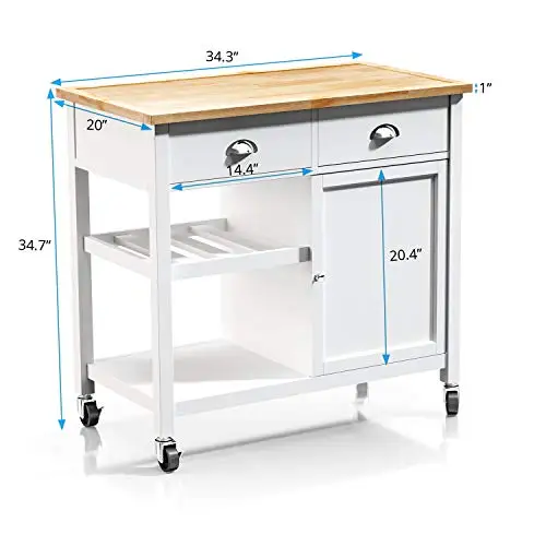 
Mobile wooden storage kitchen rolling trolley island cart with wheels 