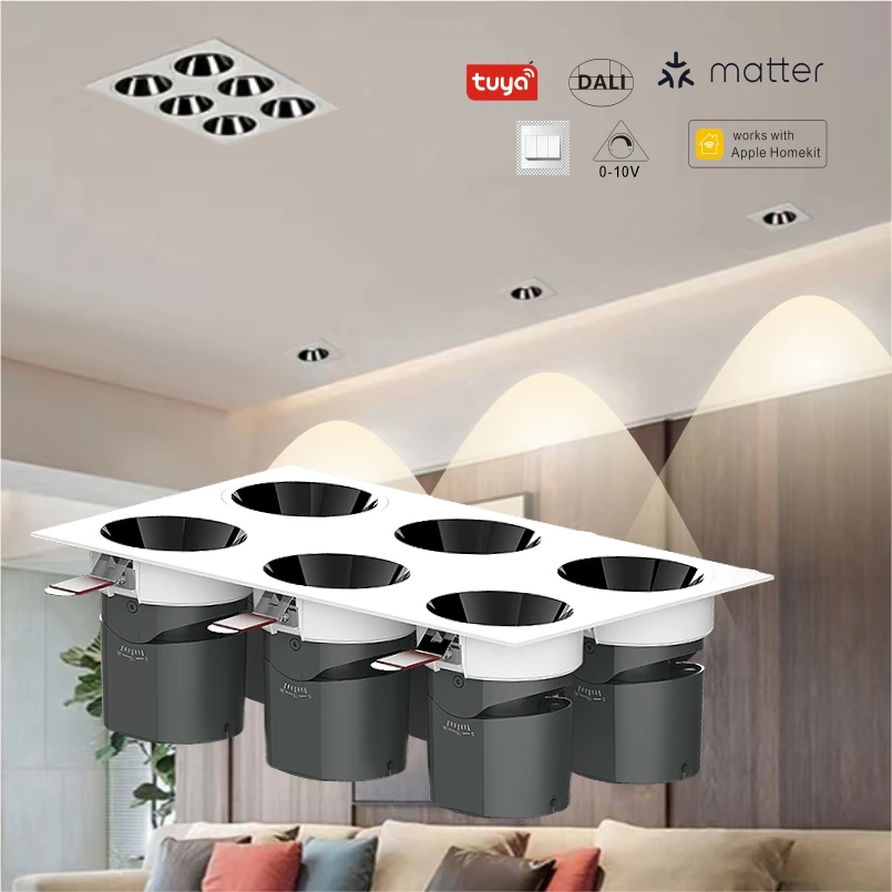 3000K Цветовая температура 60 Вт Регулируемый алюминиевый вращающийся прожектор несколько прожекторов комбинированные стеклянные встроенные в гостиную