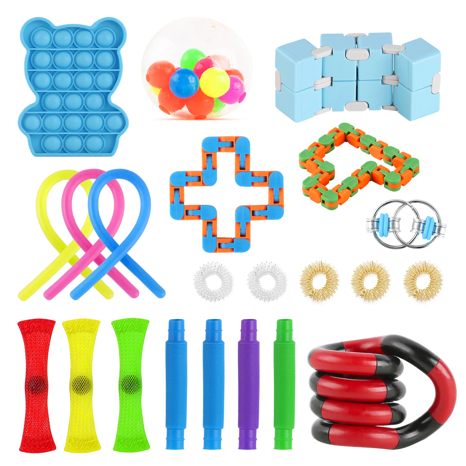 
2021 Wholesale Fidget Anti Stress Toys Set Stress Ball Fidget Squeeze Stress Relief Wristband Fidget Toys 