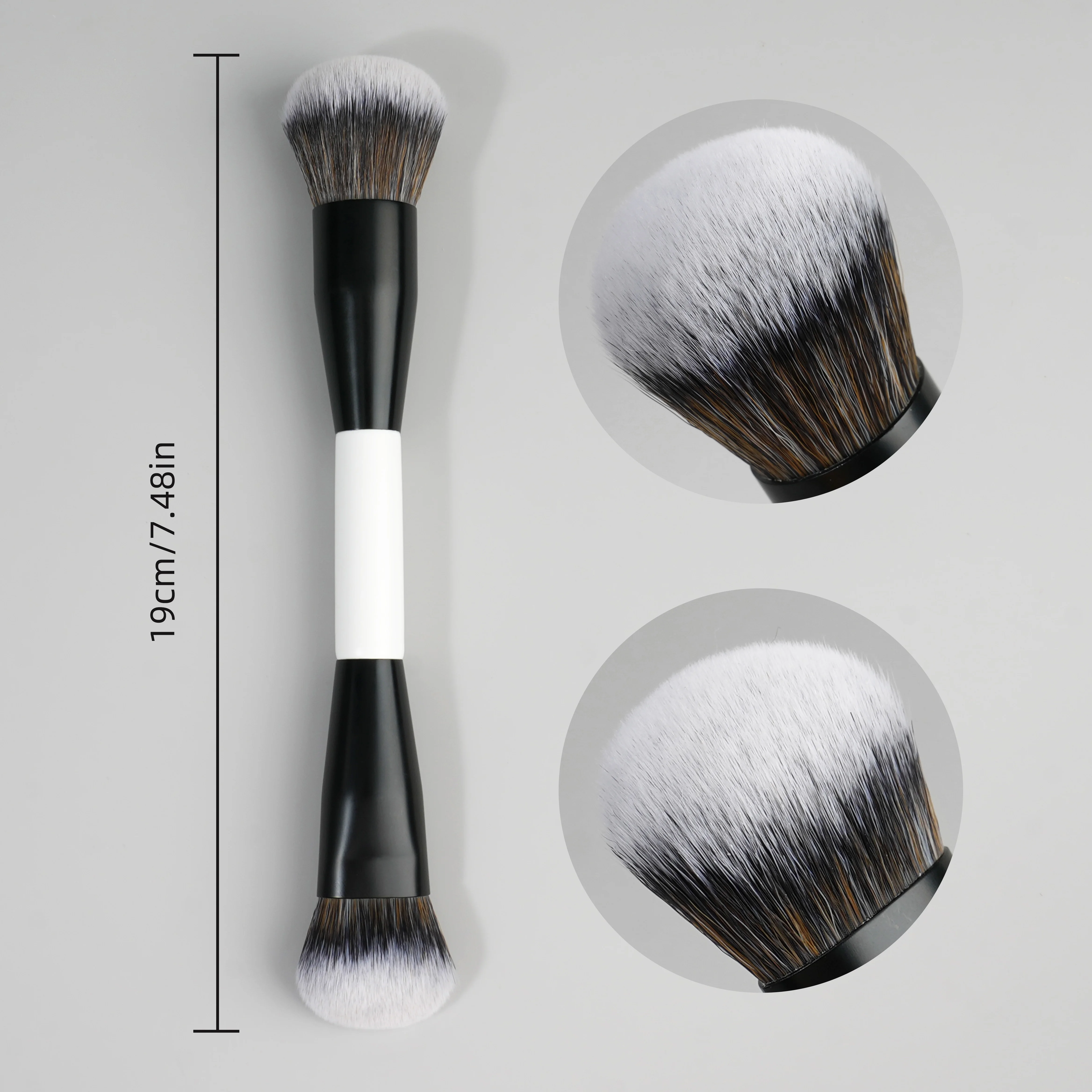 New white wood handle double side single travel makeup brush for vegan powder blusher brush and contour foundation brush